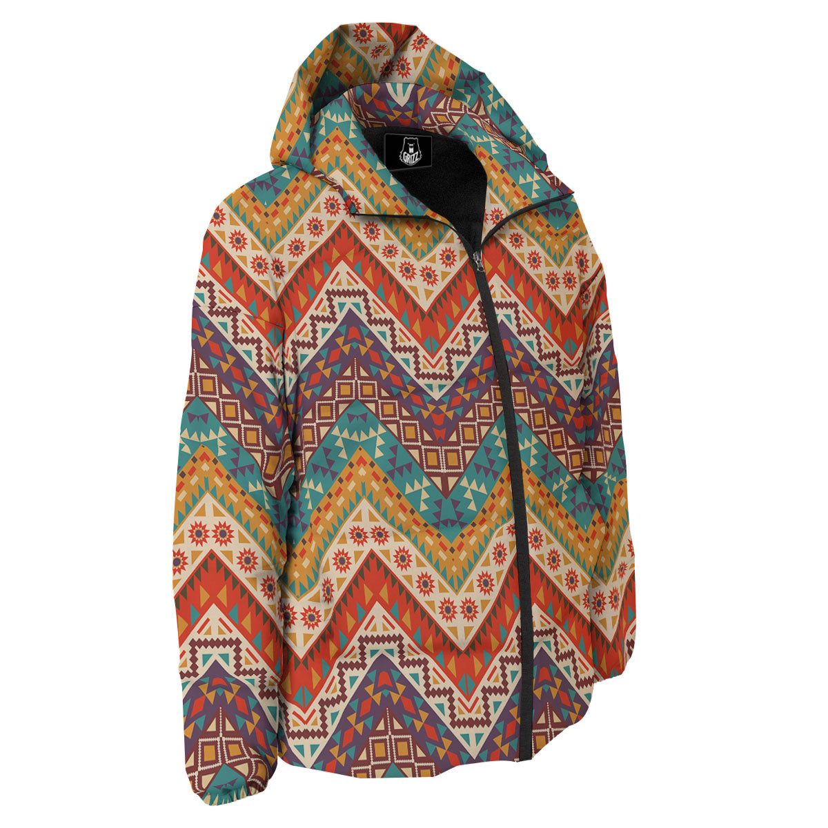 American Native Tribal Chevron Print Down Jacket-grizzshop
