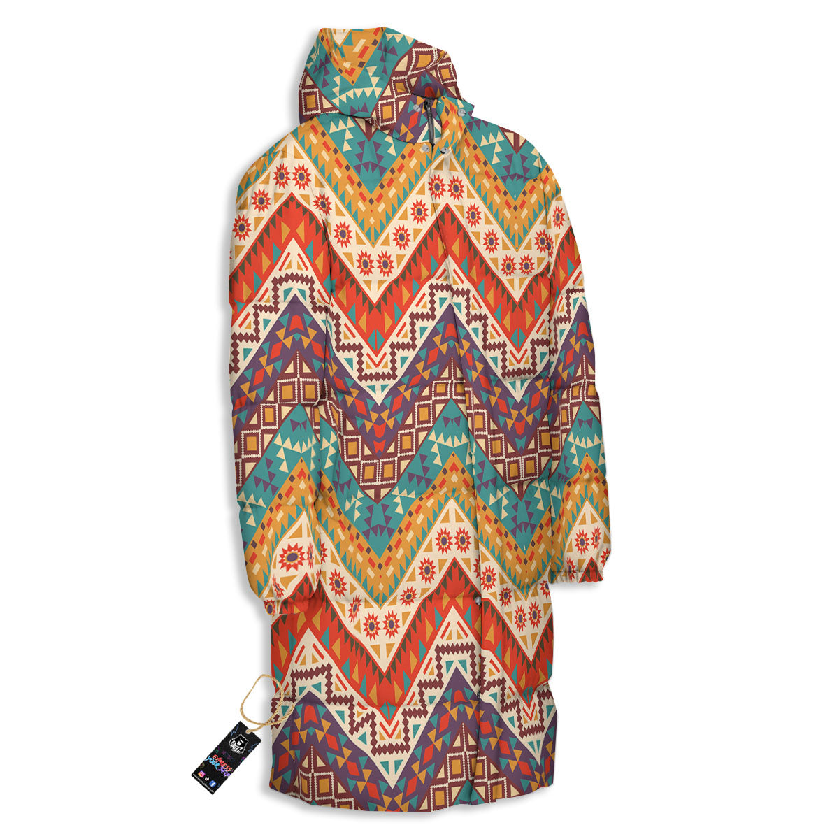 American Native Tribal Chevron Print Long Down Jacket-grizzshop
