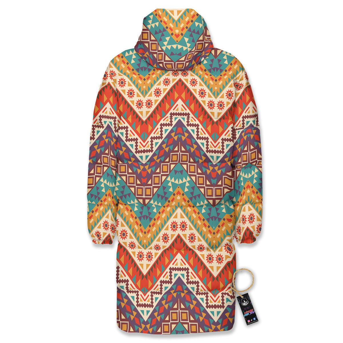 American Native Tribal Chevron Print Long Down Jacket-grizzshop