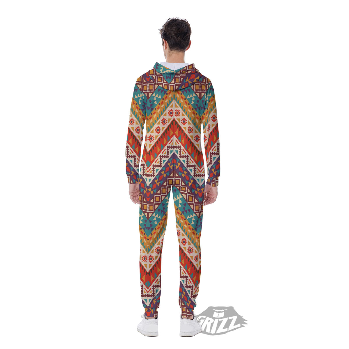 American Native Tribal Chevron Print Men's Jumpsuit-grizzshop