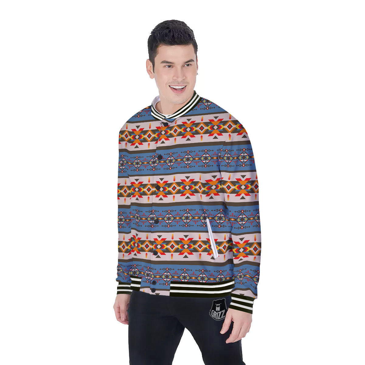 American Native Tribal Navajo Print Baseball Jacket-grizzshop