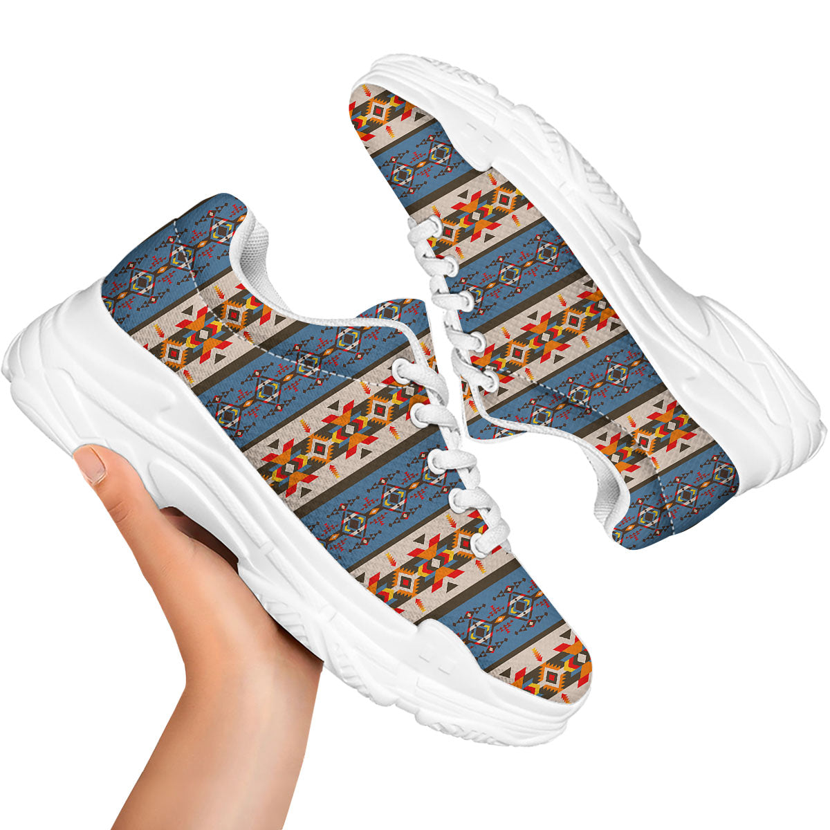 American Native Tribal Navajo Print White Chunky Shoes-grizzshop