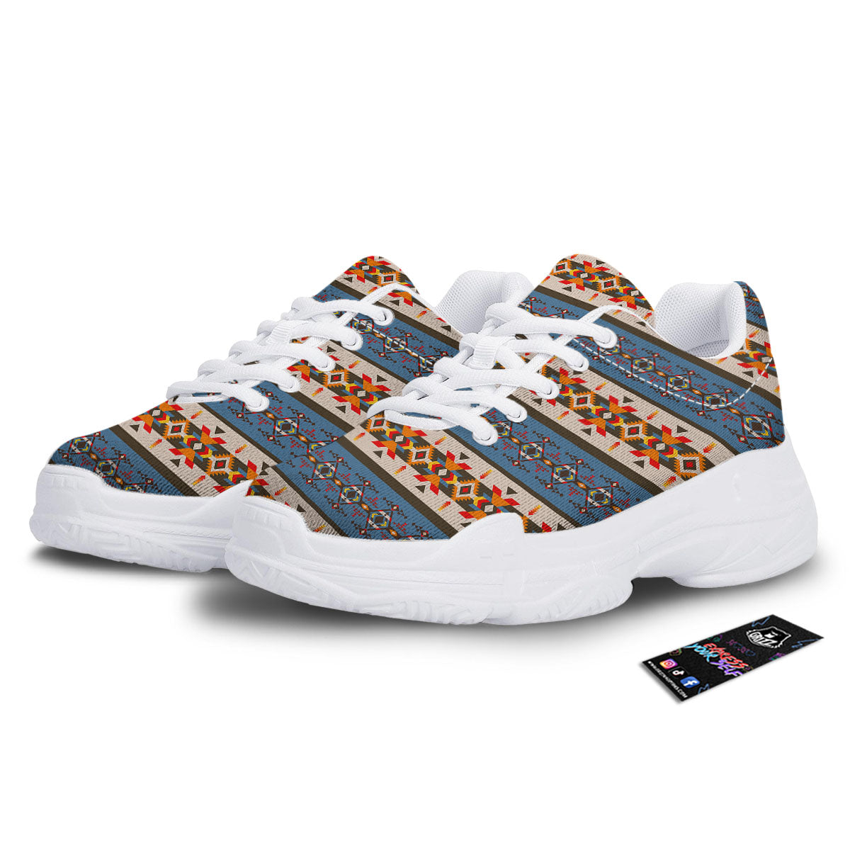 American Native Tribal Navajo Print White Chunky Shoes-grizzshop