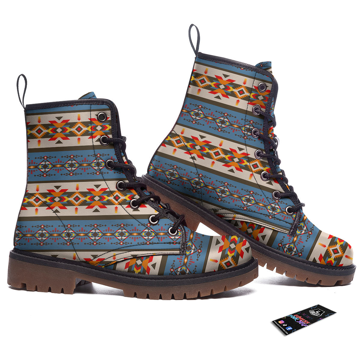 American Native Tribal Navajo Print Work Boots-grizzshop