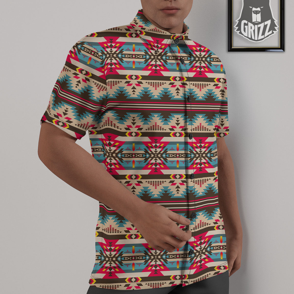 American Native Tribal Print Pattern Untucked Shirts-grizzshop