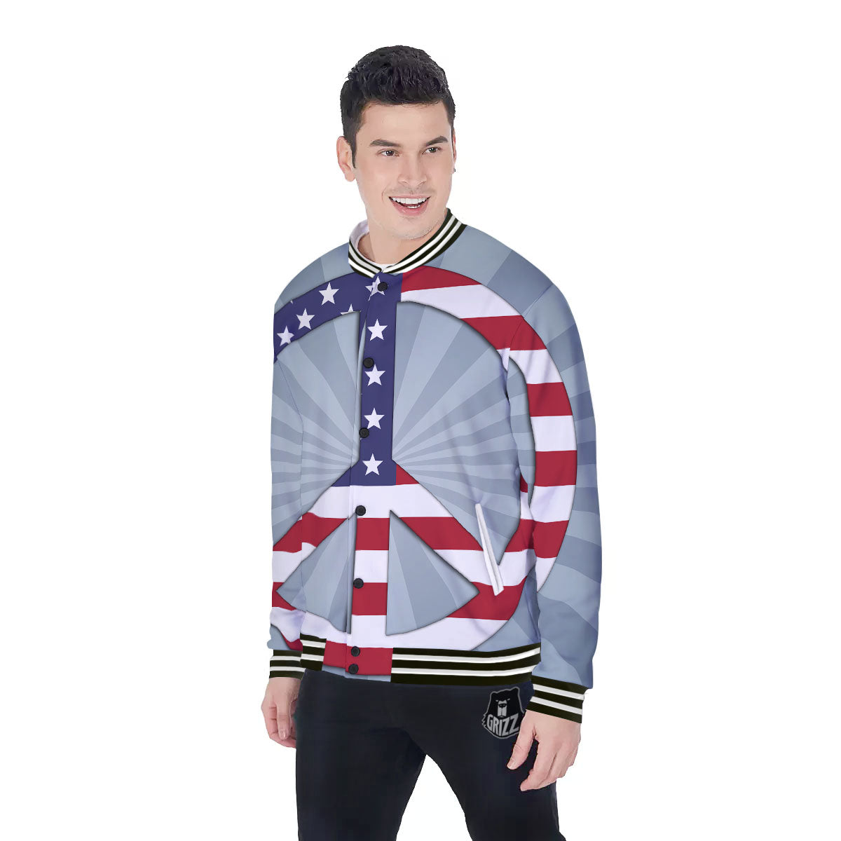 American Peace Flag Print Baseball Jacket-grizzshop
