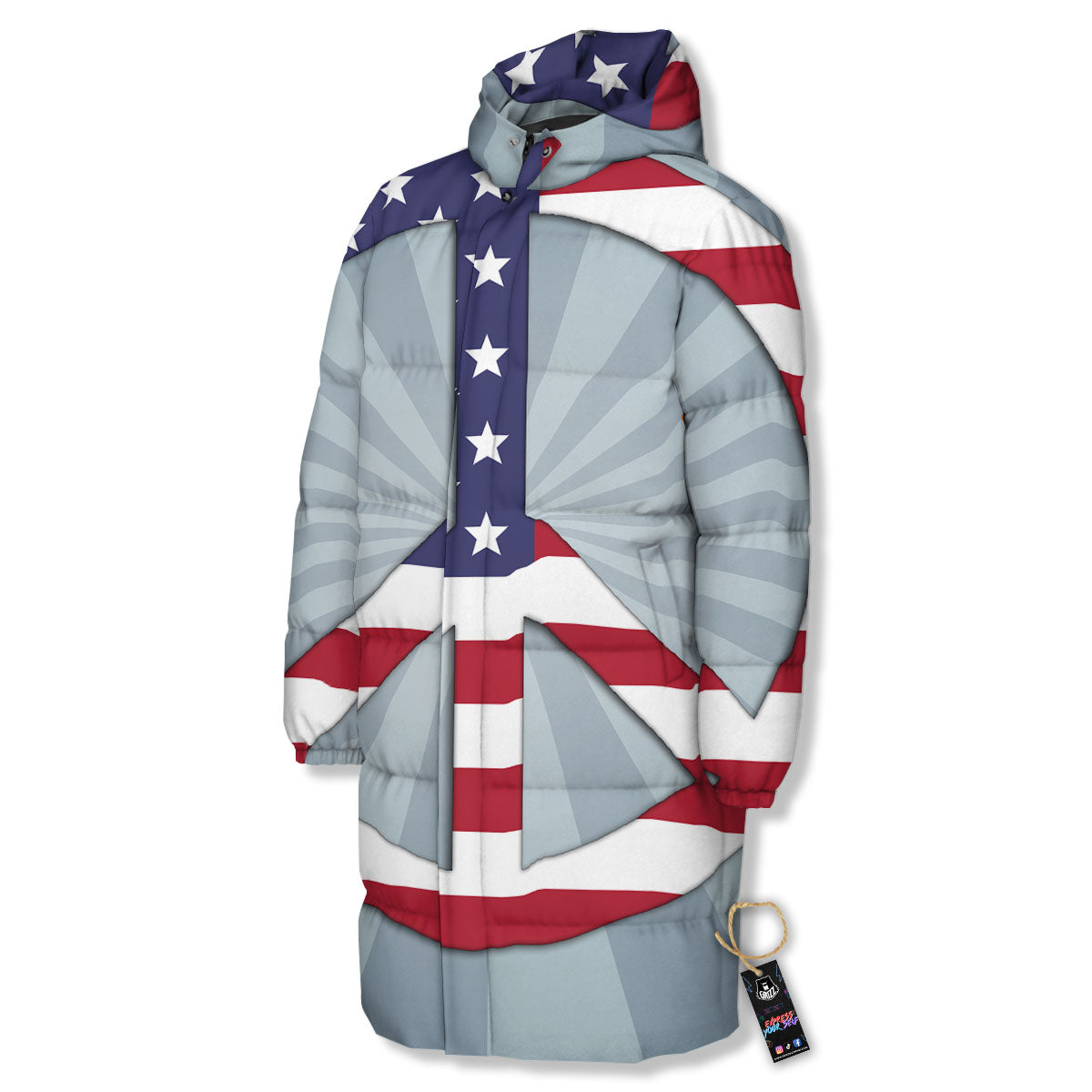 American Peace Flag Print Long Down Jacket-grizzshop