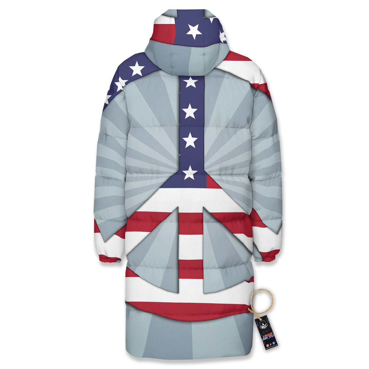 American Peace Flag Print Long Down Jacket-grizzshop