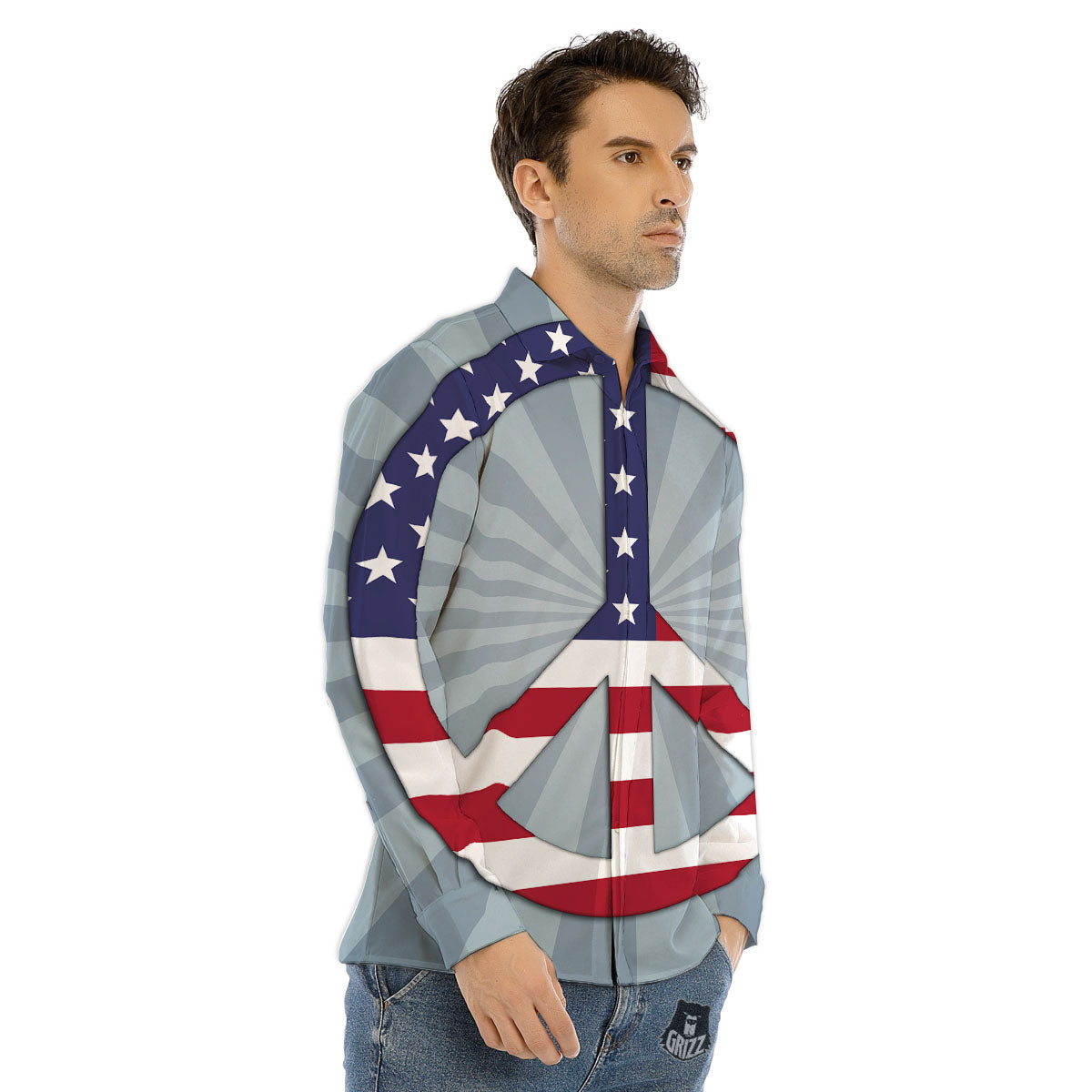 American Peace Flag Print Men's Dress Shirts-grizzshop