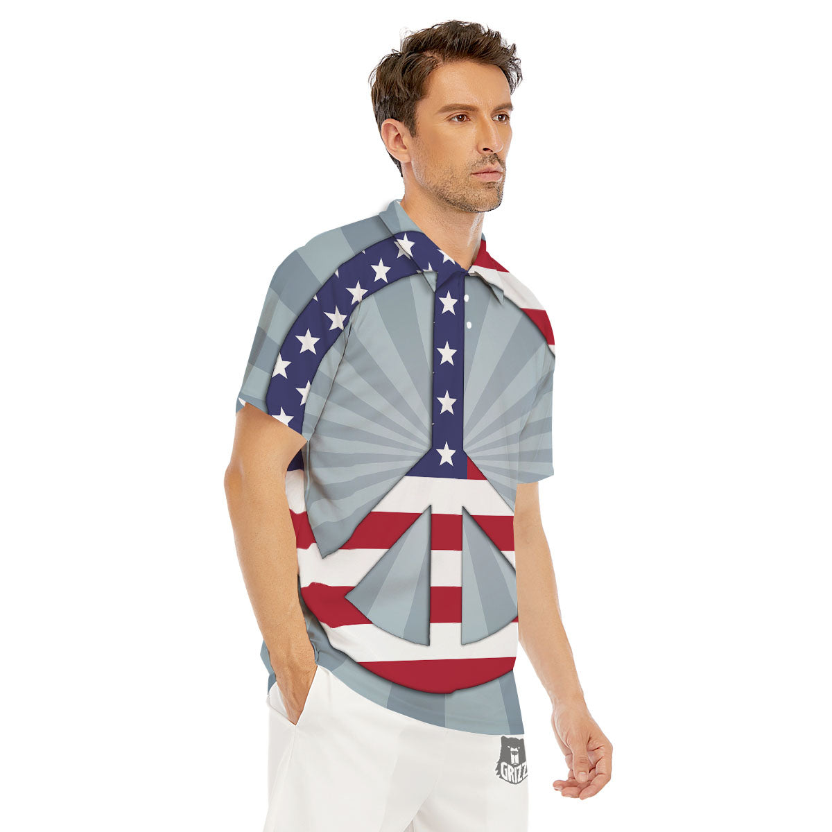 American Peace Flag Print Men's Golf Shirts-grizzshop