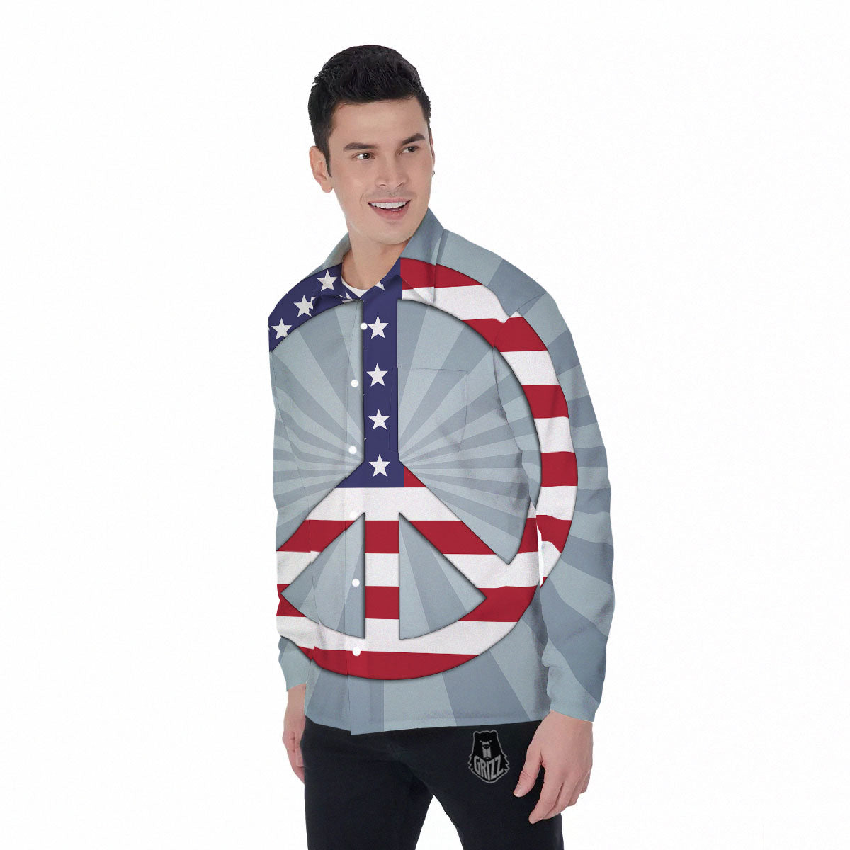 American Peace Flag Print Men's Long Sleeve Shirts-grizzshop
