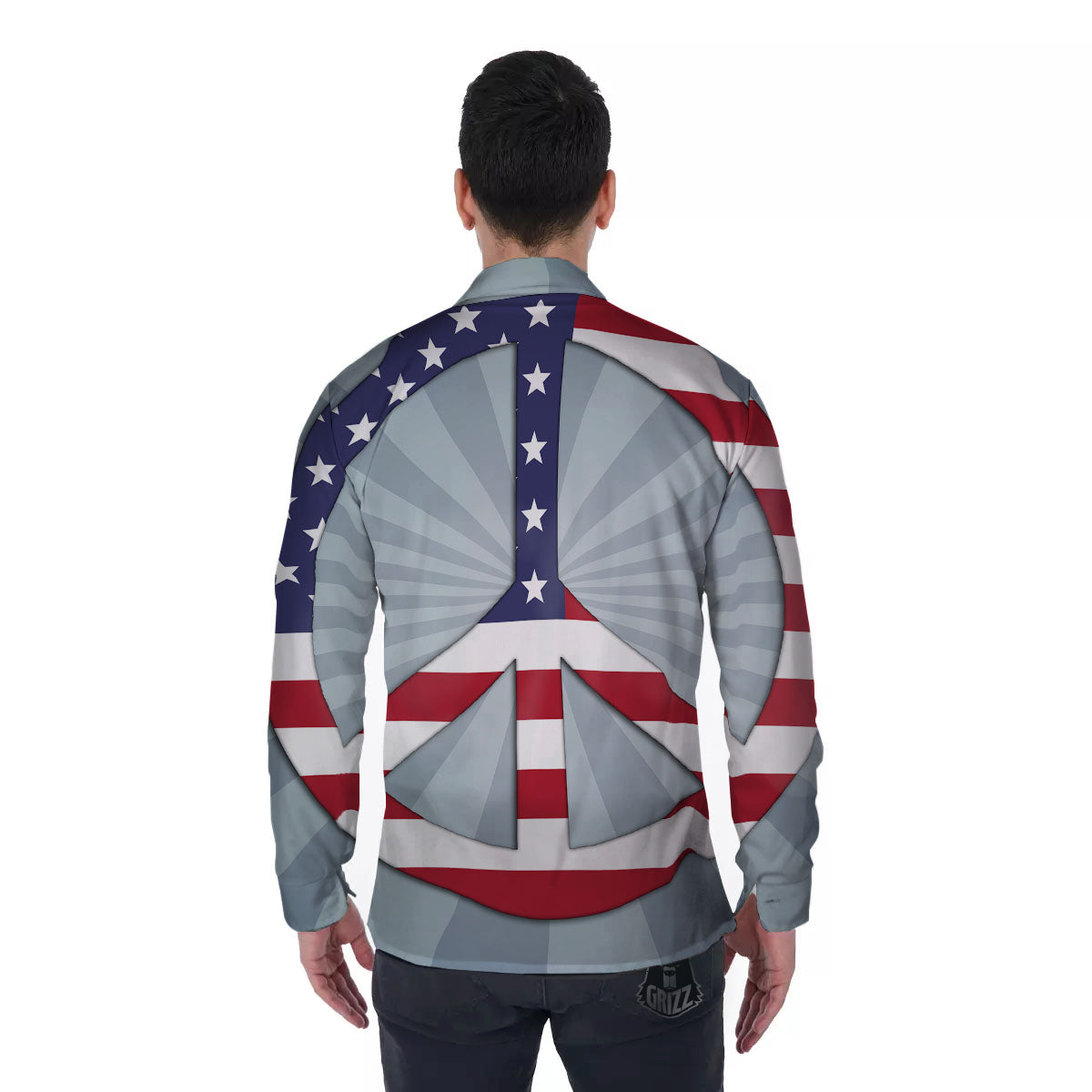 American Peace Flag Print Men's Long Sleeve Shirts-grizzshop