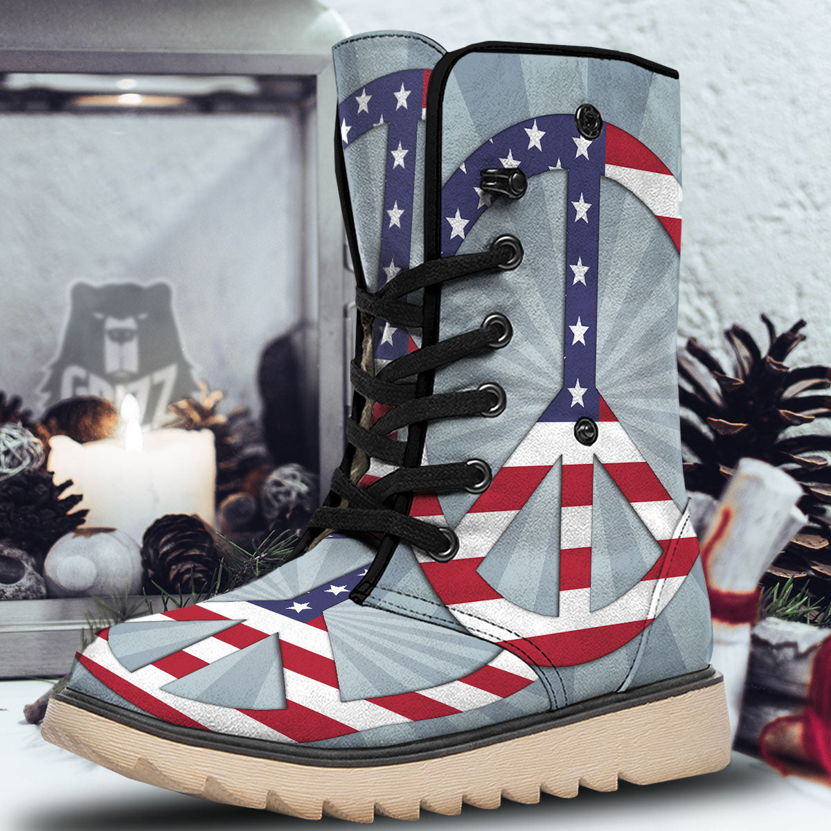 American Peace Flag Print Snow Boots-grizzshop