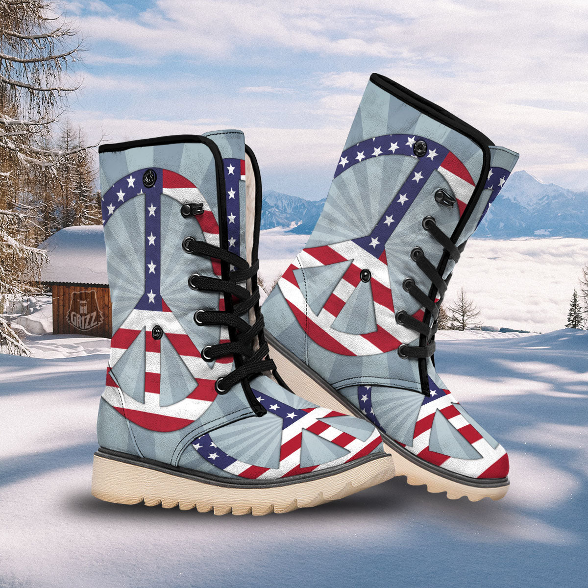 American Peace Flag Print Snow Boots-grizzshop