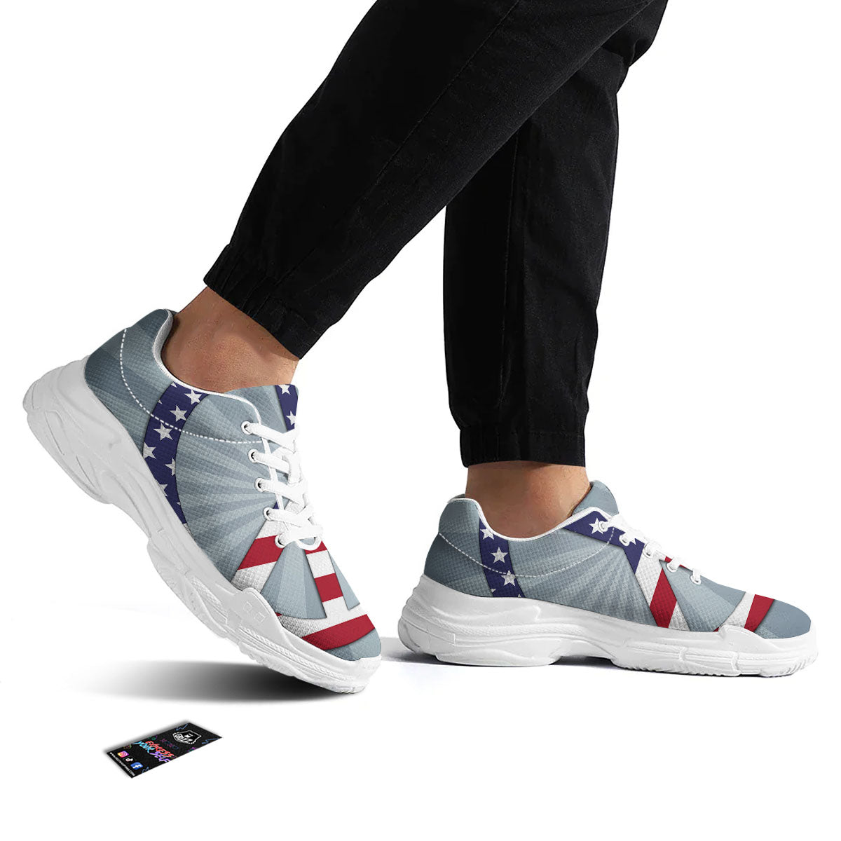 American Peace Flag Print White Chunky Shoes-grizzshop