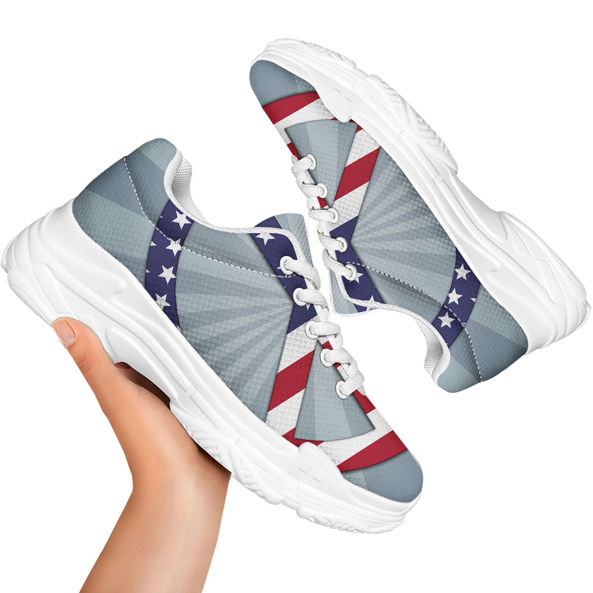 American Peace Flag Print White Chunky Shoes-grizzshop