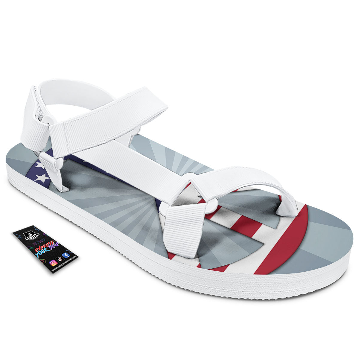 American Peace Flag Print White Open Toe Sandals-grizzshop