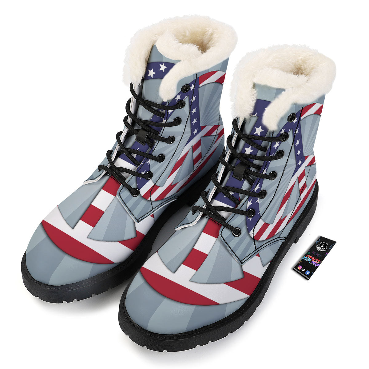 American Peace Flag Print Winter Boots-grizzshop