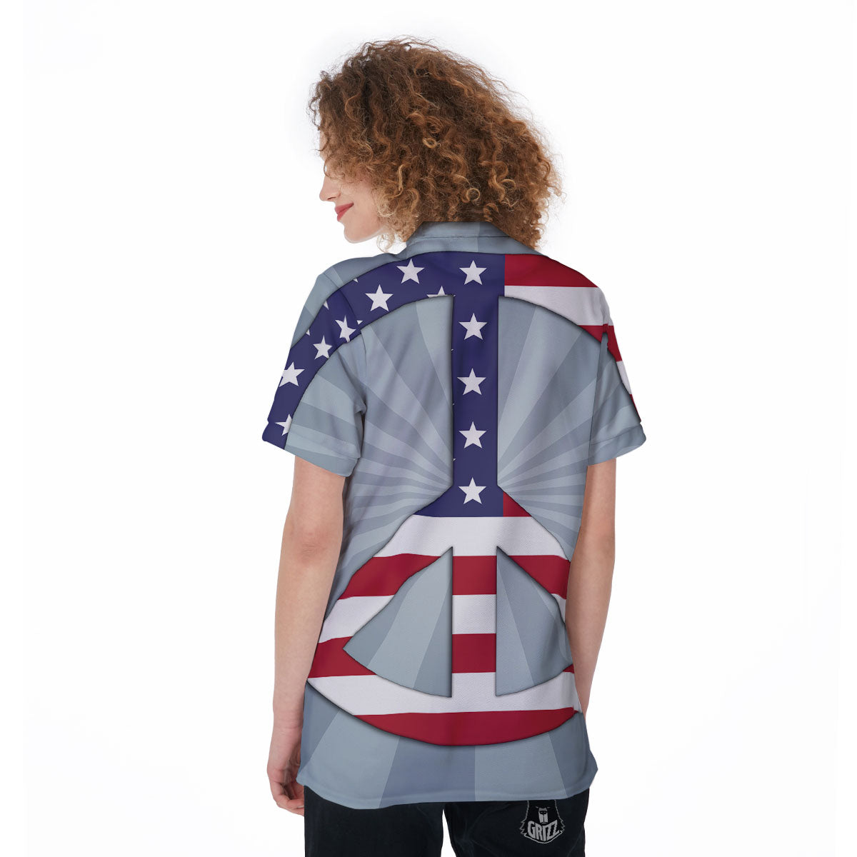 American Peace Flag Print Women's Golf Shirts-grizzshop