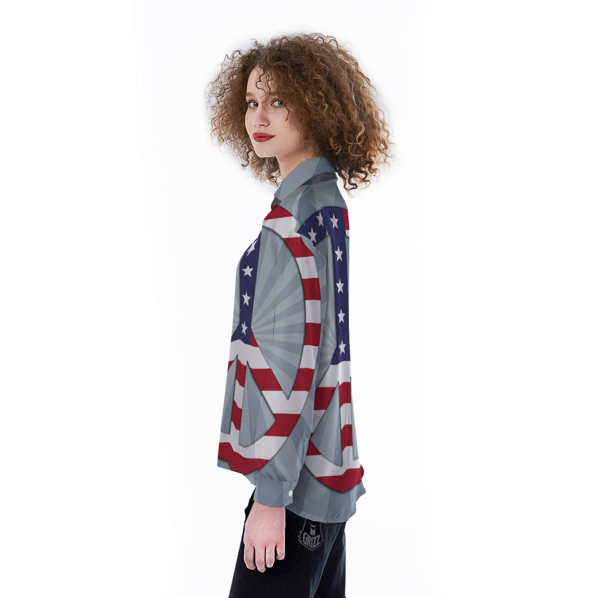 American Peace Flag Print Women's Long Sleeve Shirts-grizzshop