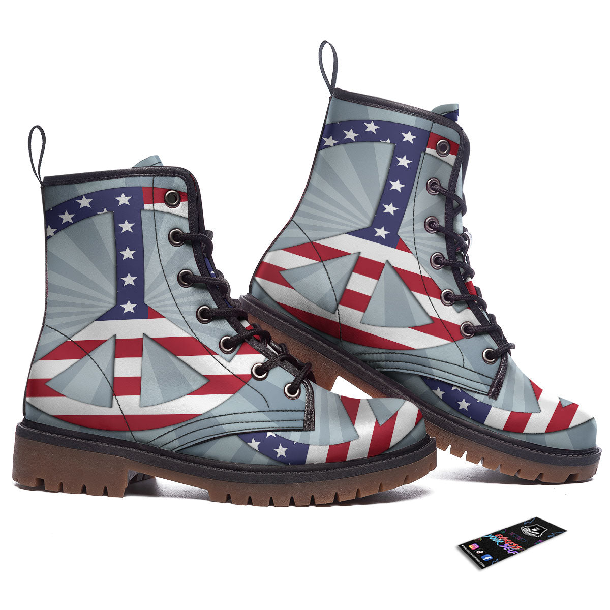 American Peace Flag Print Work Boots-grizzshop