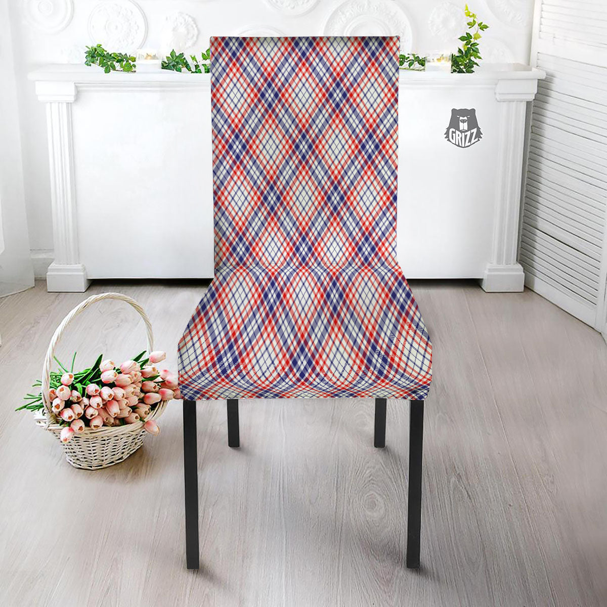 American Plaid 4th of July Print Dining Chair Slipcover-grizzshop
