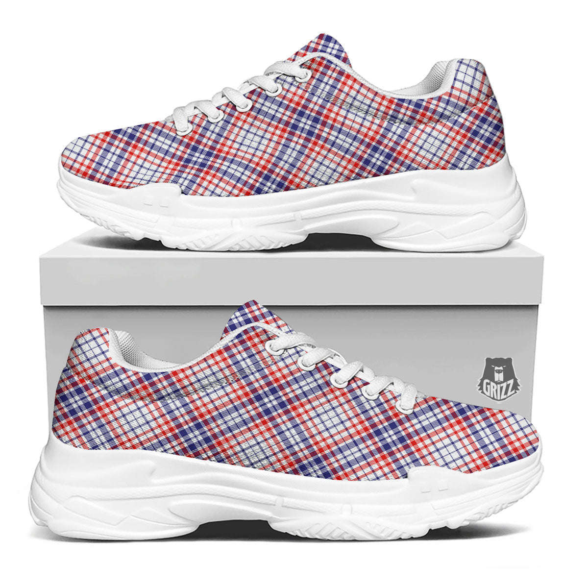 American Plaid 4th of July Print White Chunky Shoes-grizzshop
