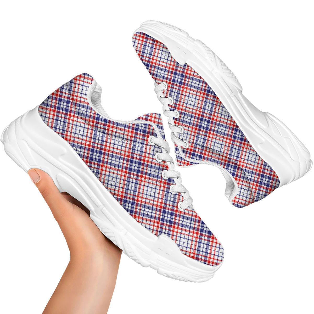 American Plaid 4th of July Print White Chunky Shoes-grizzshop