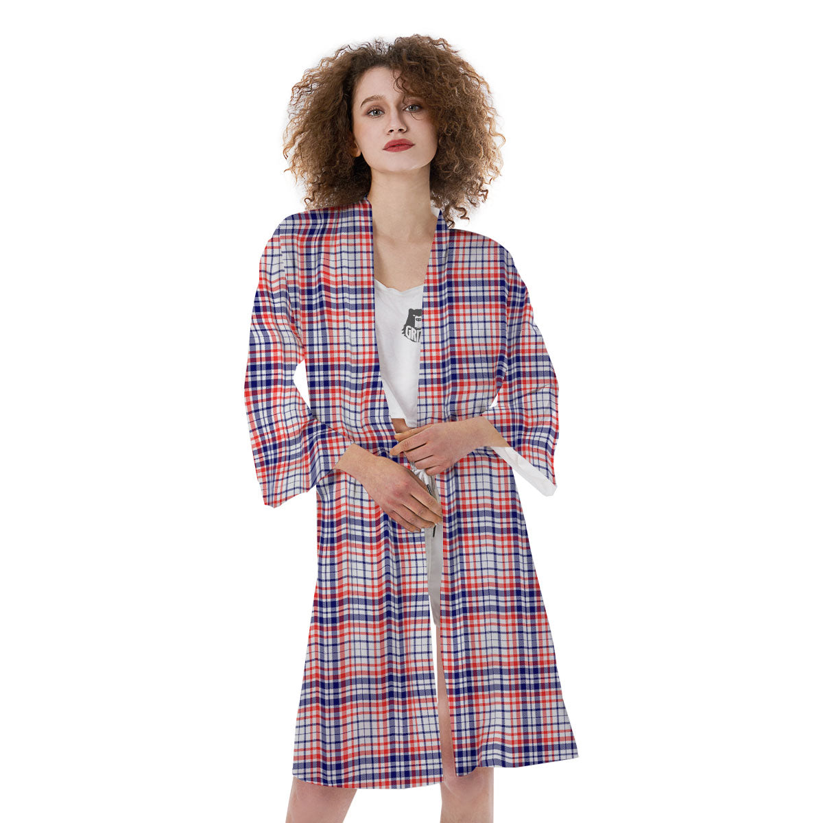 American Plaid Fourth of July Print Kimono-grizzshop