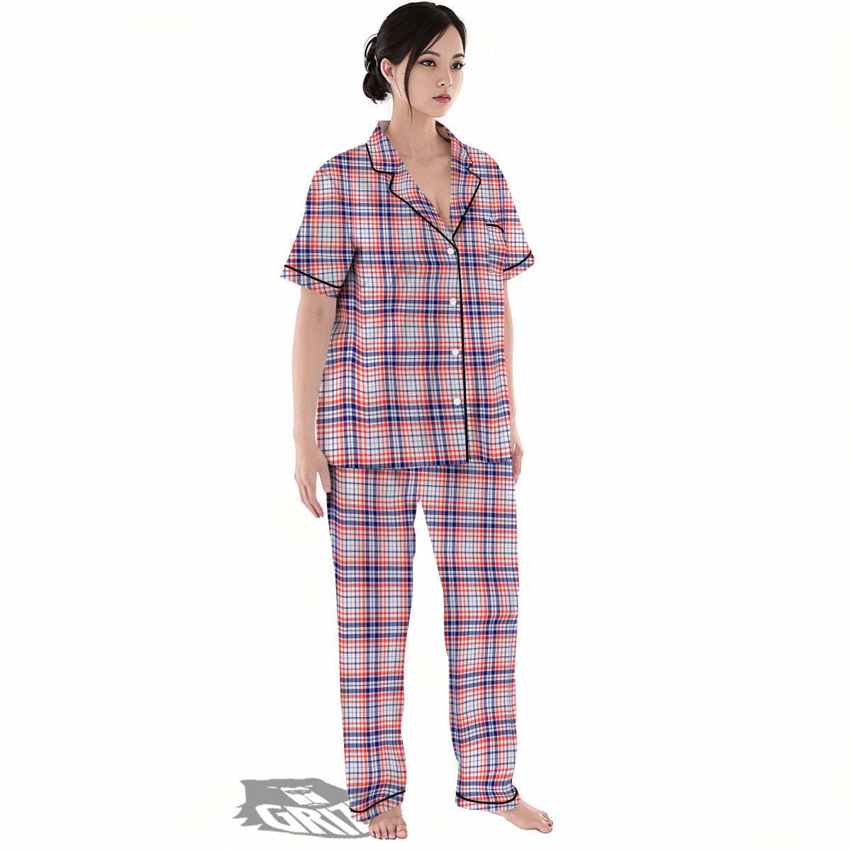American Plaid Fourth of July Print Women's Pajamas Set-grizzshop