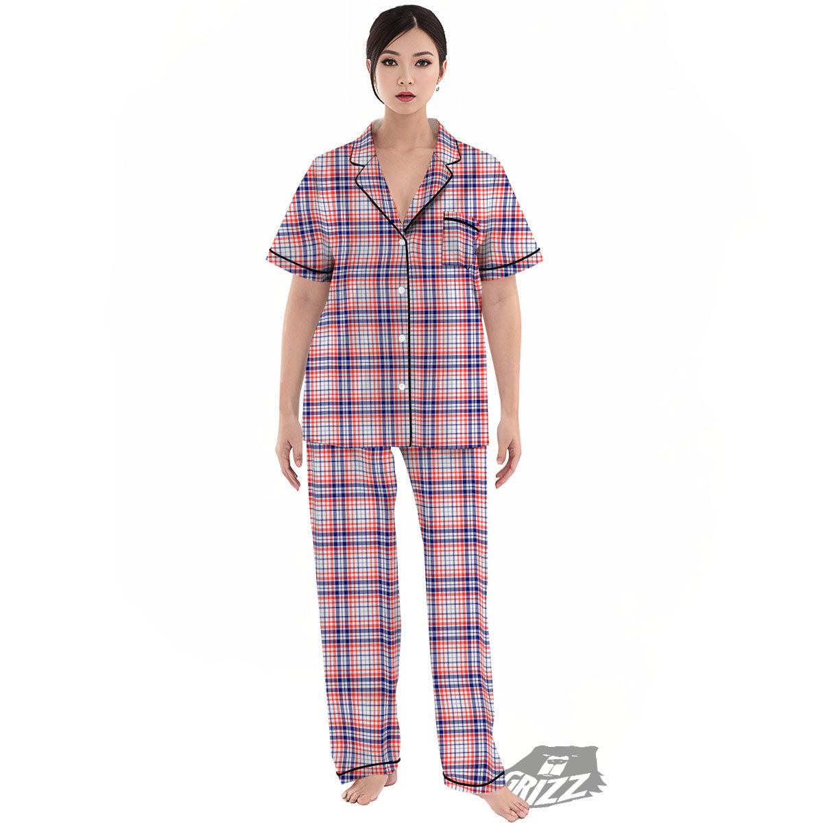 American Plaid Fourth of July Print Women's Pajamas Set-grizzshop