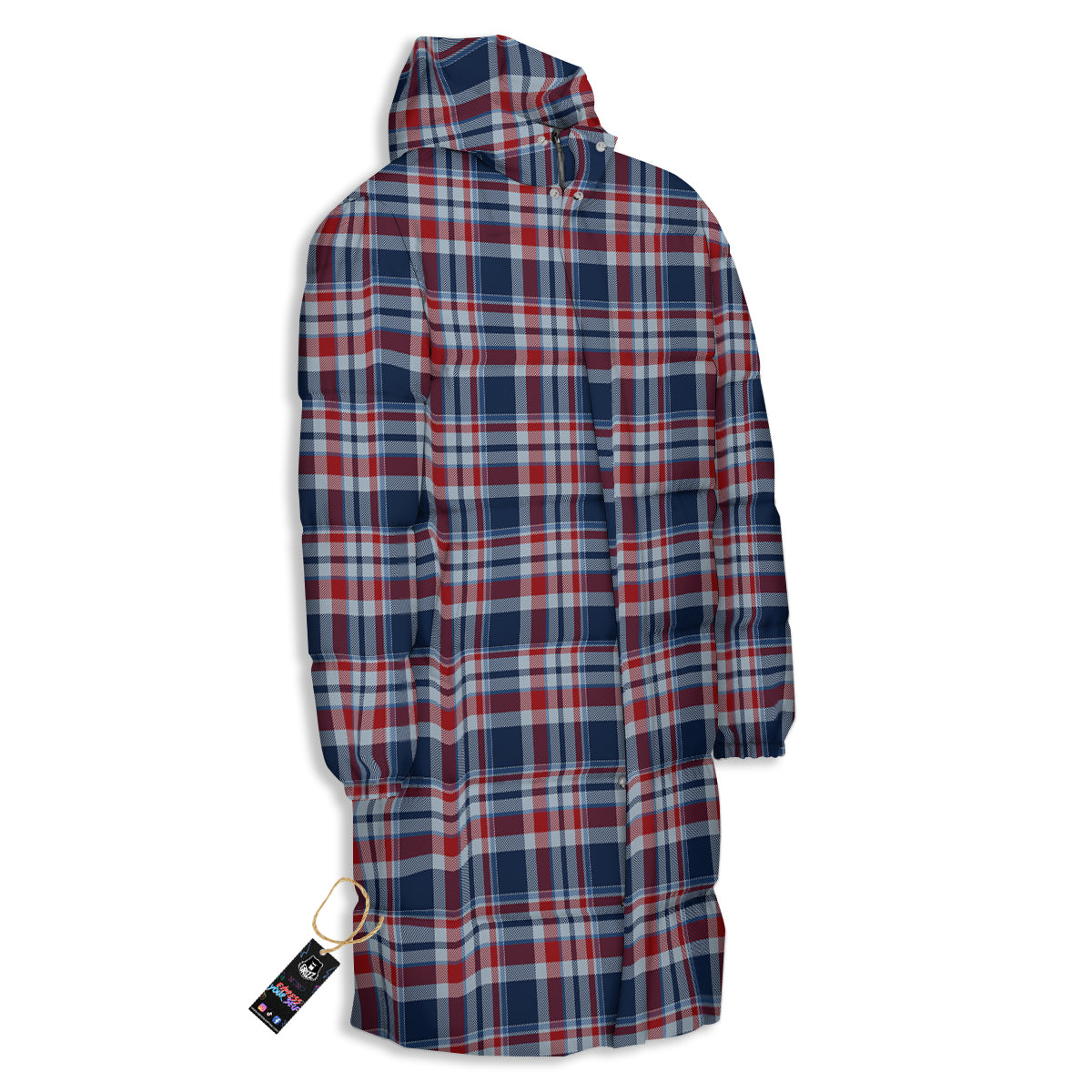American Plaid Print Pattern Long Down Jacket-grizzshop