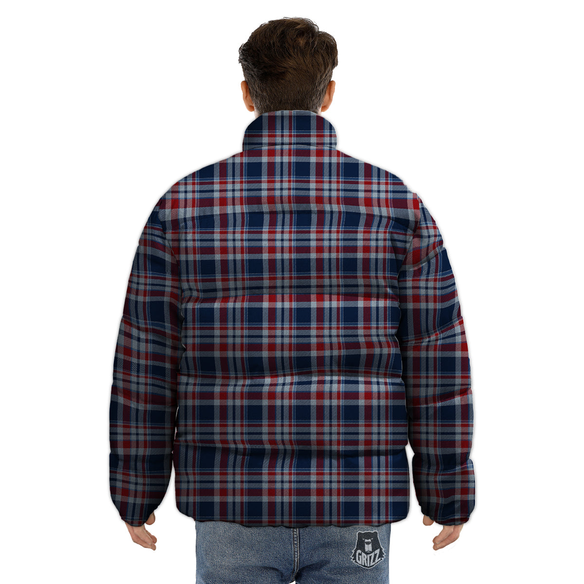 American Plaid Print Pattern Puffer Jacket-grizzshop