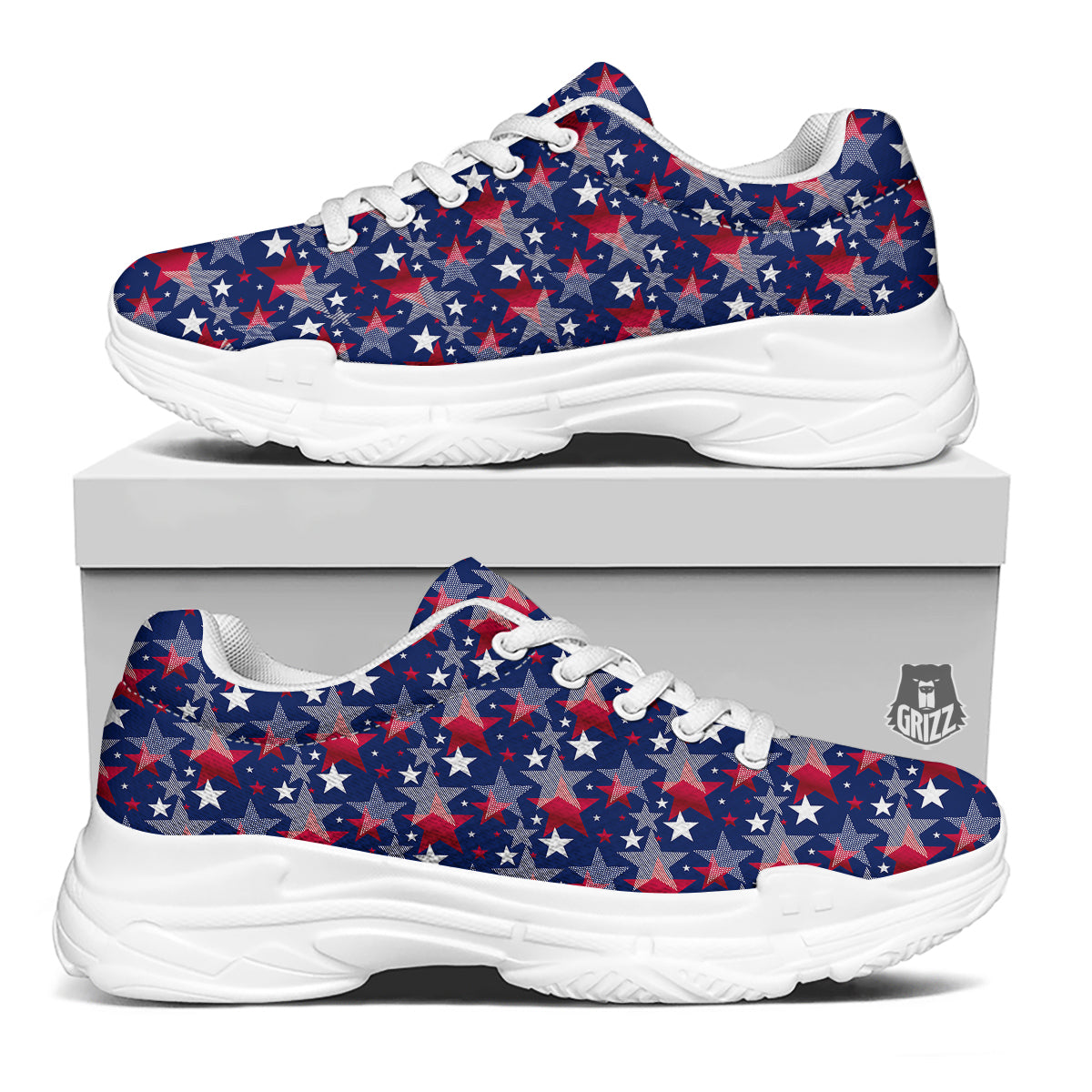 American Star 4th of July Print Pattern White Chunky Shoes-grizzshop