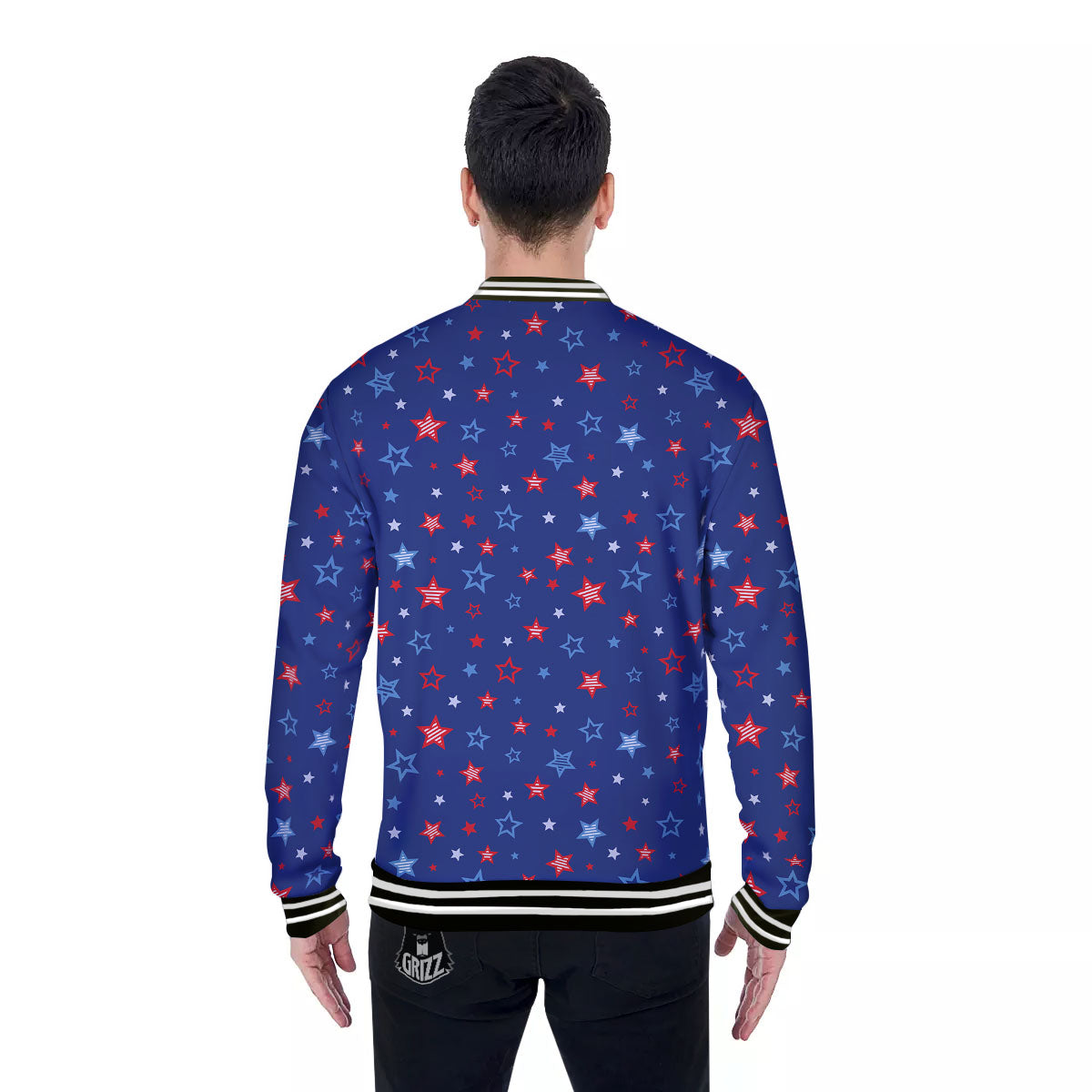American Star Blue And Red Print Pattern Baseball Jacket-grizzshop
