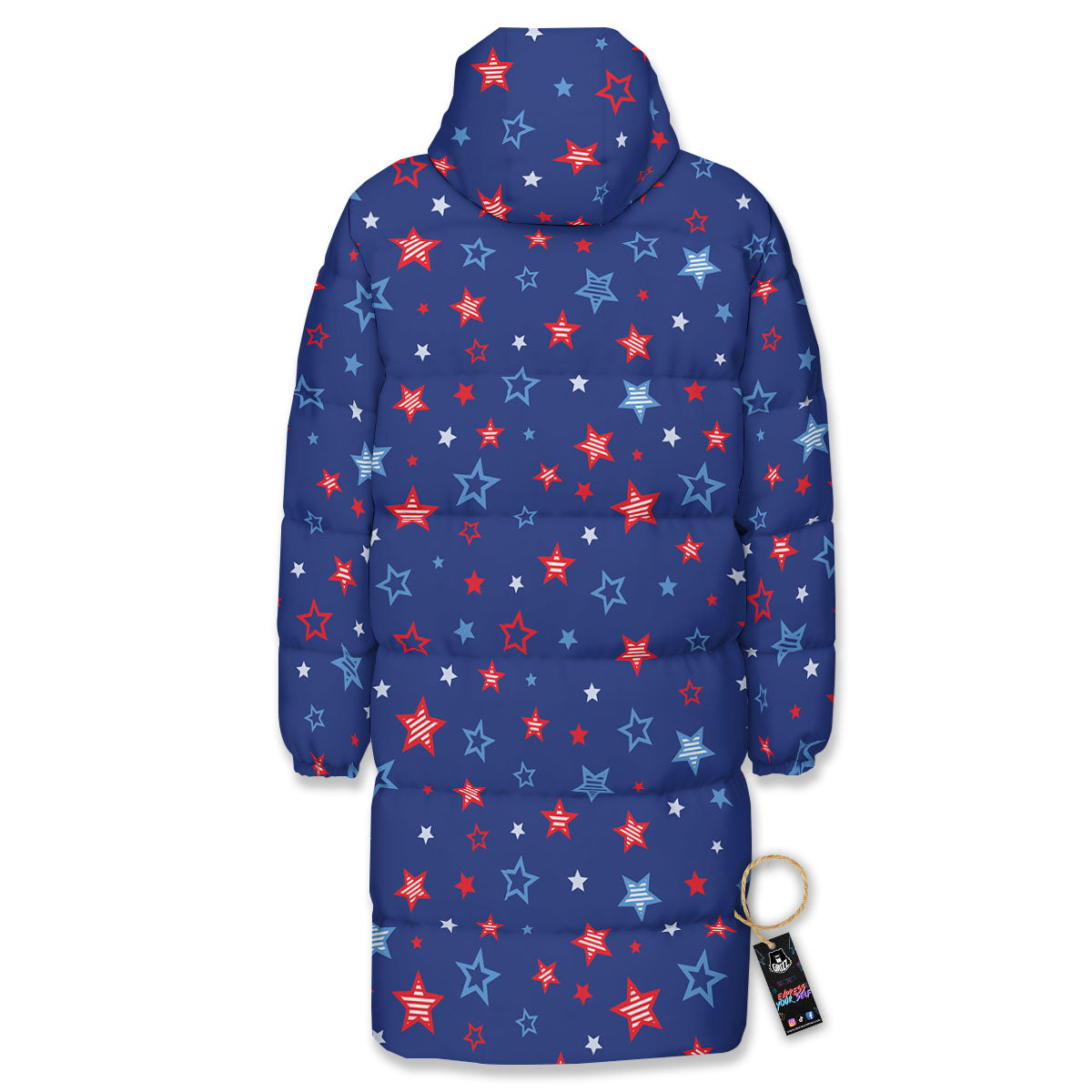 American Star Blue And Red Print Pattern Long Down Jacket-grizzshop