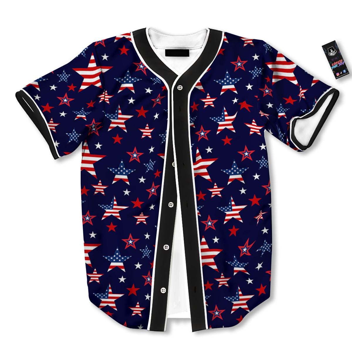 American Star Print Pattern Baseball Jersey-grizzshop
