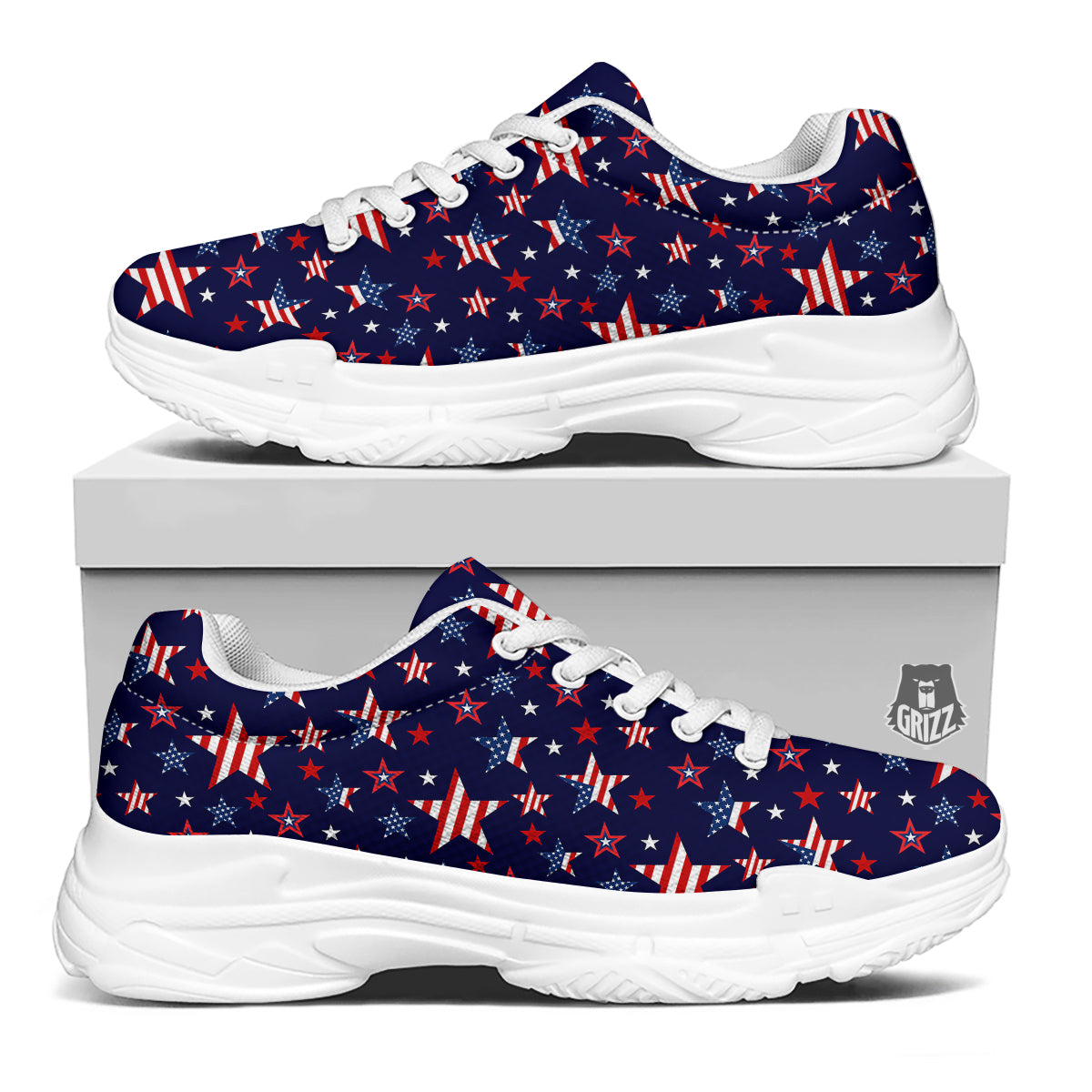 American Star Print Pattern White Chunky Shoes-grizzshop