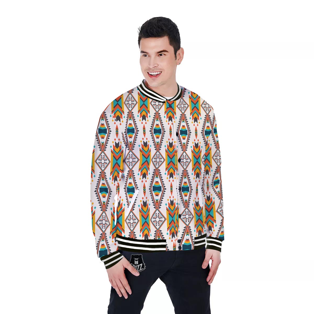 American Tribal Native Print Pattern Baseball Jacket-grizzshop