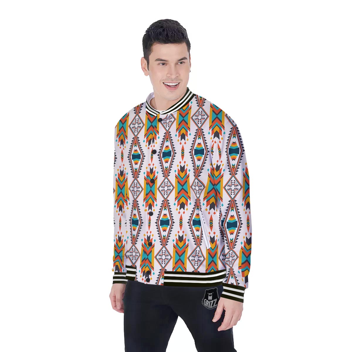 American Tribal Native Print Pattern Baseball Jacket-grizzshop