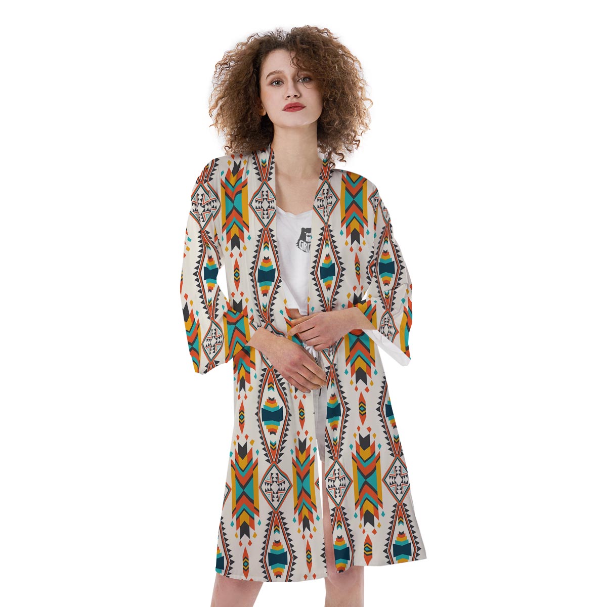 American Tribal Native Print Pattern Kimono-grizzshop