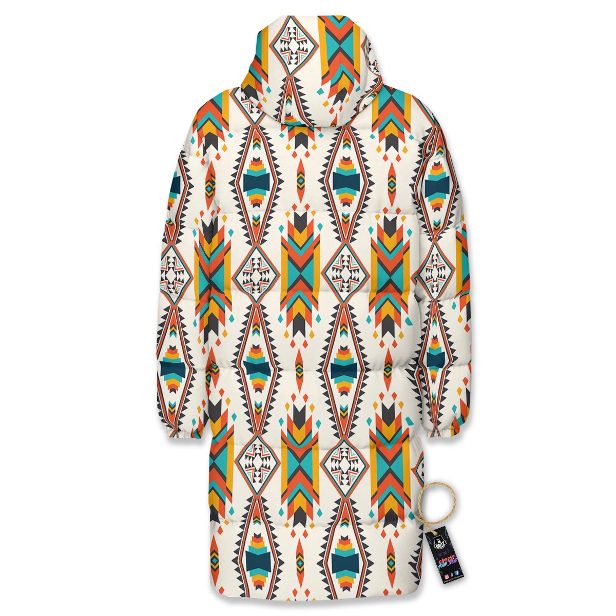 American Tribal Native Print Pattern Long Down Jacket-grizzshop