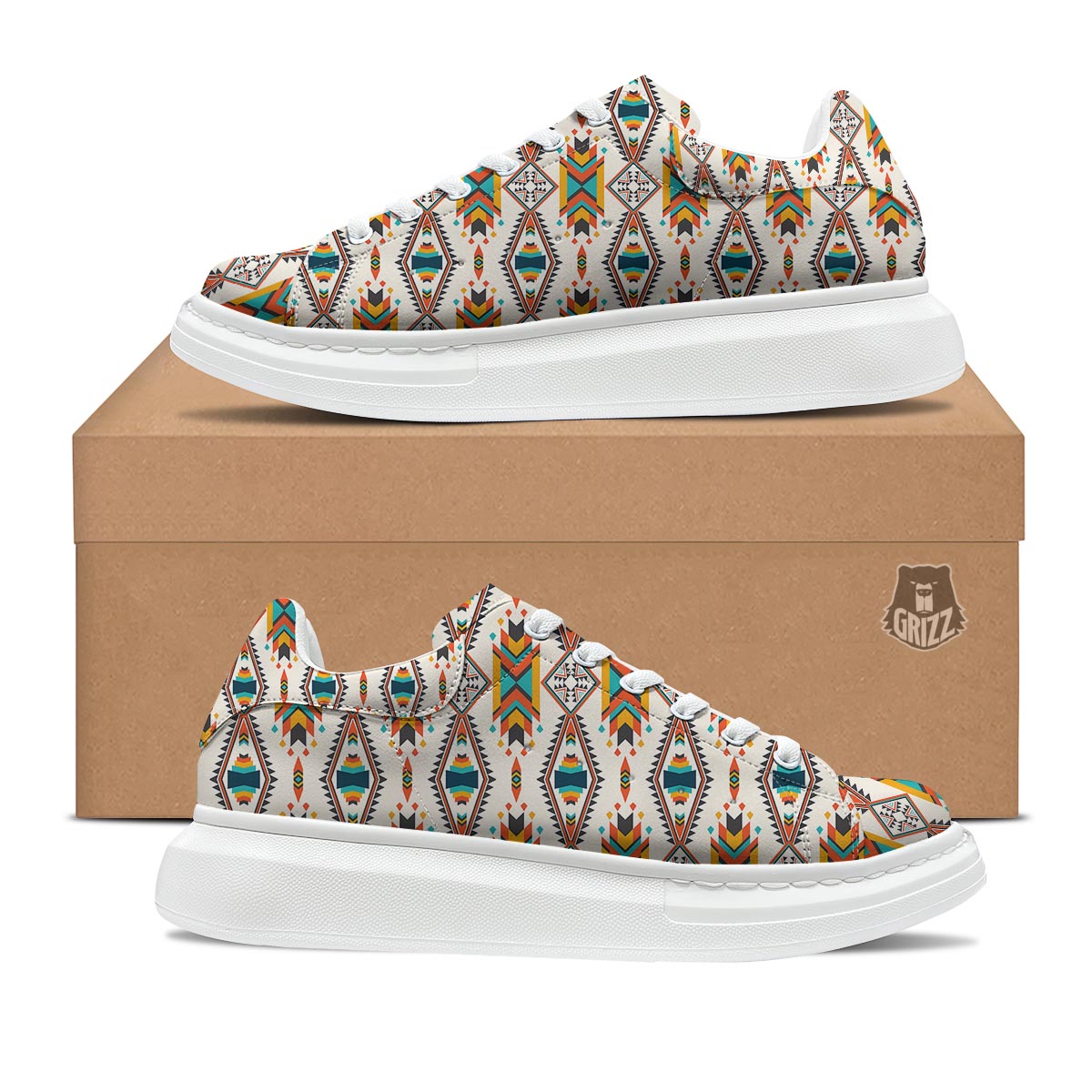American Tribal Native Print Pattern Platform Shoes-grizzshop
