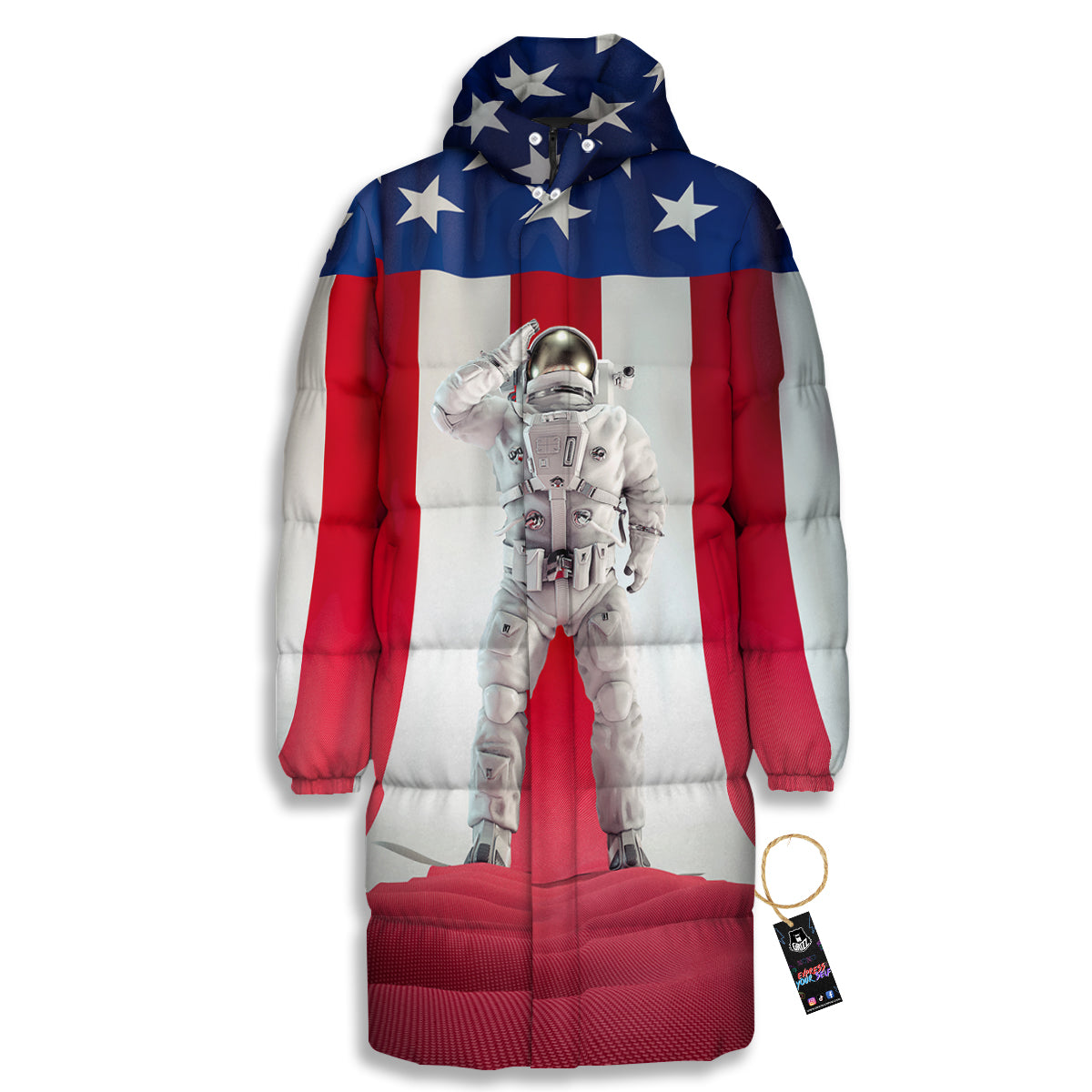 American Astronaut Print Long Down Jacket