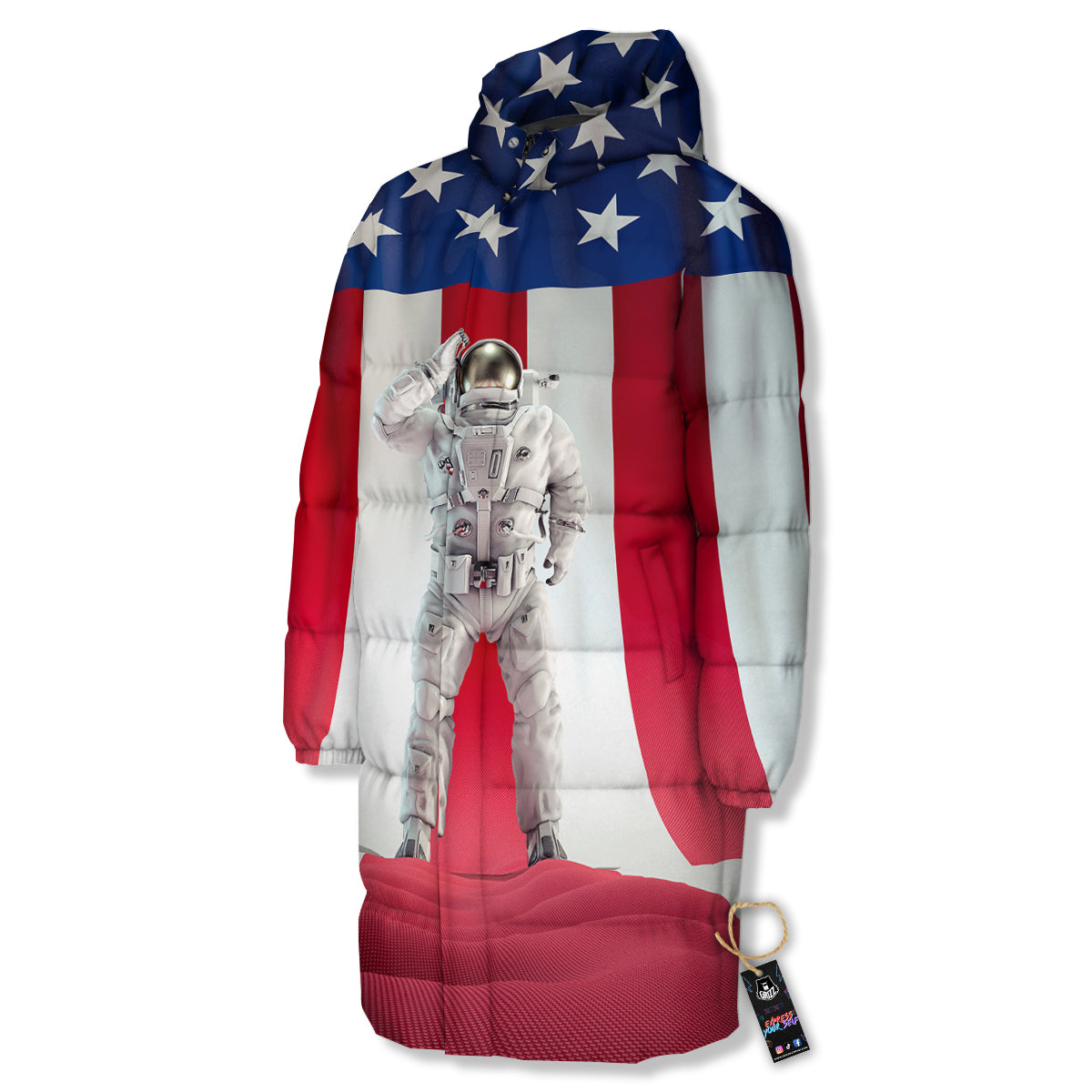 American Astronaut Print Long Down Jacket