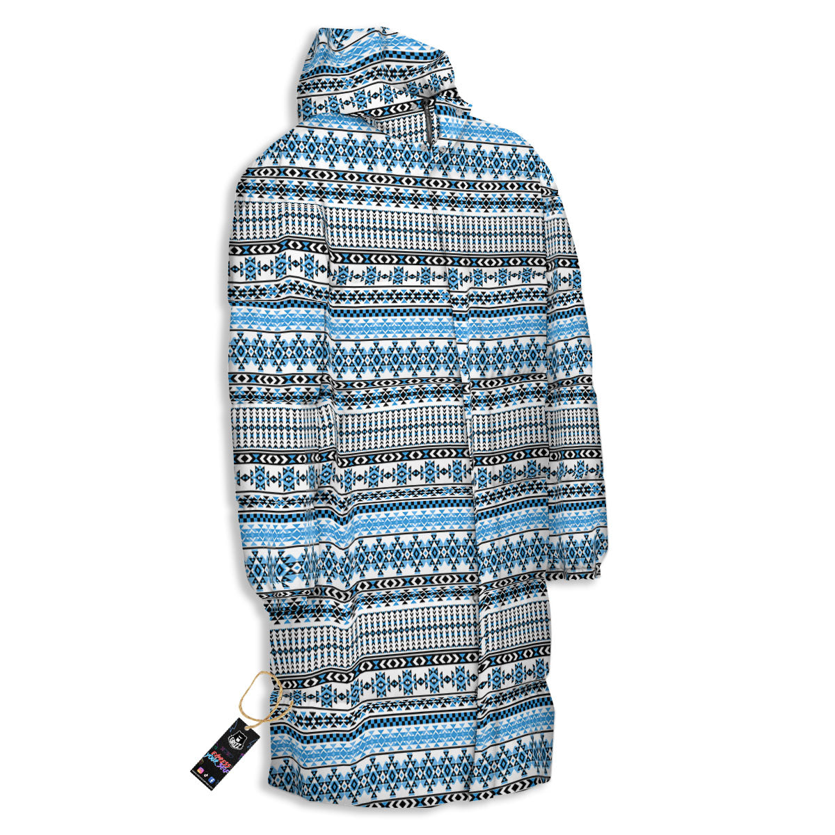 American Aztec Blue Native Print Pattern Long Down Jacket
