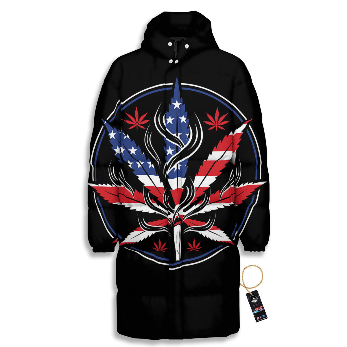 American Cannabis Leaf Flag Print Long Down Jacket