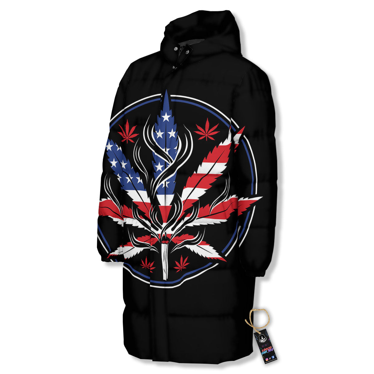 American Cannabis Leaf Flag Print Long Down Jacket