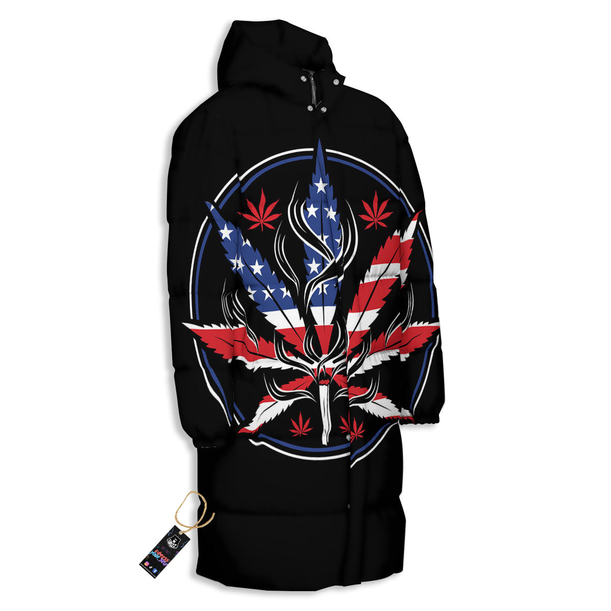 American Cannabis Leaf Flag Print Long Down Jacket