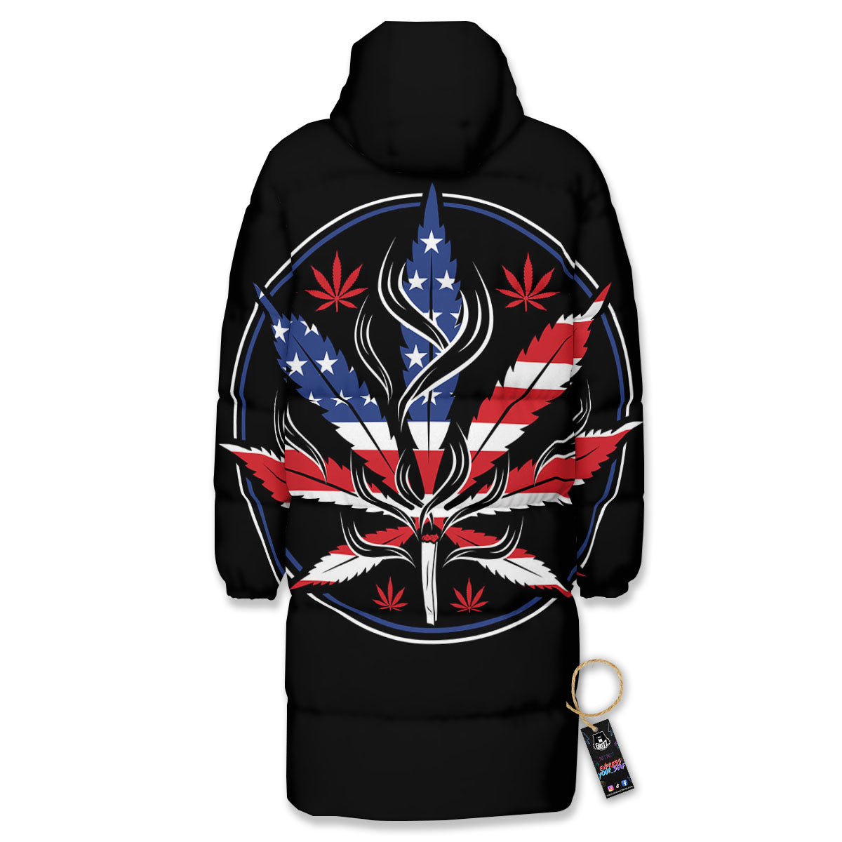 American Cannabis Leaf Flag Print Long Down Jacket